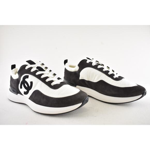 Chanel 21P Mens Grey Black White CC Logo Low Top Lace Up Trainer Sneaker 44 11 - Picture 6 of 13